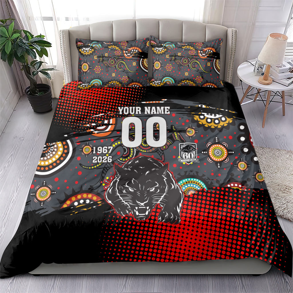 Personalised Panthers 60th Anniversary Bedding Set Aboriginal Indigenous Dot Art - Halftone Pattern 1967-2026