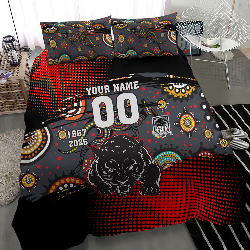 Personalised Panthers 60th Anniversary Bedding Set Aboriginal Indigenous Dot Art - Halftone Pattern 1967-2026
