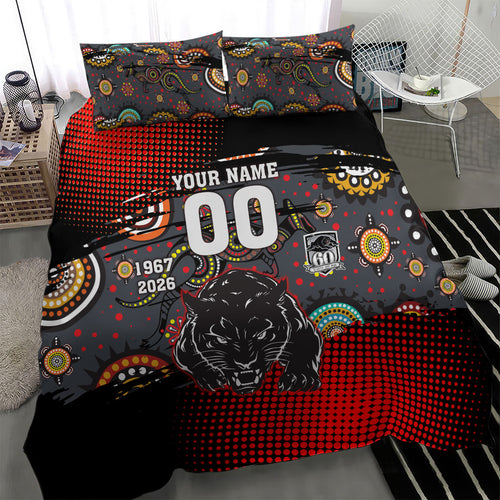 Personalised Panthers 60th Anniversary Bedding Set Aboriginal Indigenous Dot Art - Halftone Pattern 1967-2026