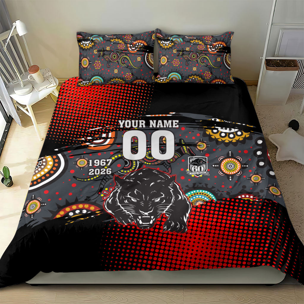 Personalised Panthers 60th Anniversary Bedding Set Aboriginal Indigenous Dot Art - Halftone Pattern 1967-2026