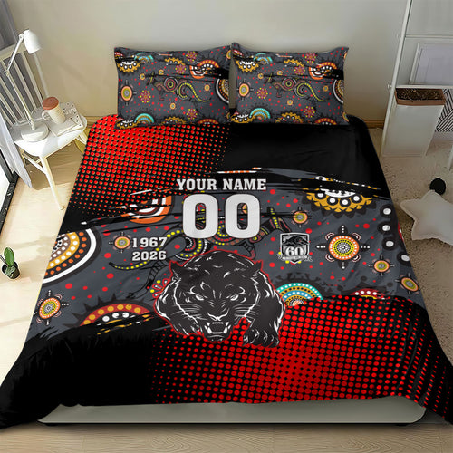 Personalised Panthers 60th Anniversary Bedding Set Aboriginal Indigenous Dot Art - Halftone Pattern 1967-2026