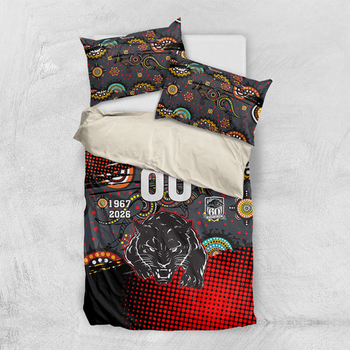 Personalised Panthers 60th Anniversary Bedding Set Aboriginal Indigenous Dot Art - Halftone Pattern 1967-2026