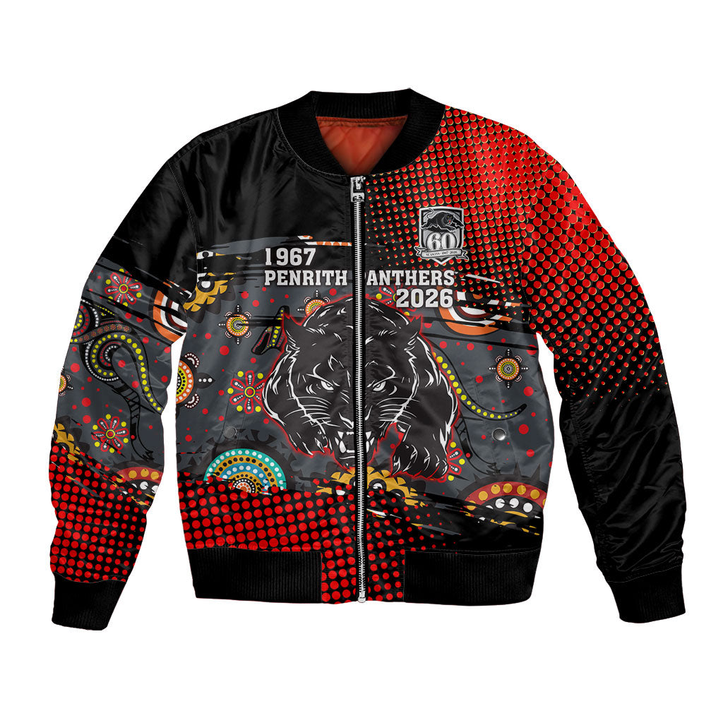 Personalised Panthers 60th Anniversary Bomber Jacket Aboriginal Indigenous Dot Art - Halftone Pattern 1967-2026