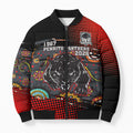 Personalised Panthers 60th Anniversary Bomber Puffer Jacket Aboriginal Indigenous Dot Art - Halftone Pattern 1967-2026
