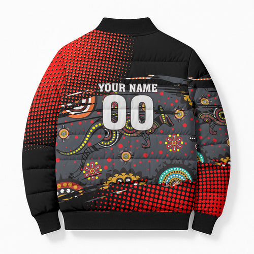 Personalised Panthers 60th Anniversary Bomber Puffer Jacket Aboriginal Indigenous Dot Art - Halftone Pattern 1967-2026