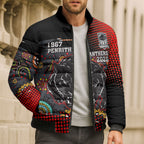Personalised Panthers 60th Anniversary Bomber Puffer Jacket Aboriginal Indigenous Dot Art - Halftone Pattern 1967-2026