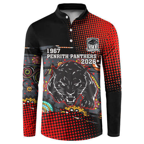 Personalised Panthers 60th Anniversary Button Sweatshirt Aboriginal Indigenous Dot Art - Halftone Pattern 1967-2026
