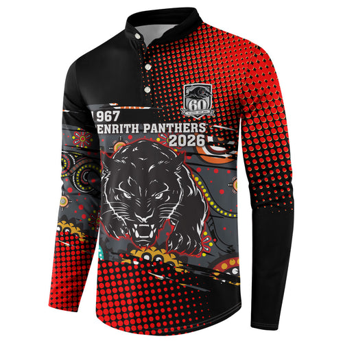 Personalised Panthers 60th Anniversary Button Sweatshirt Aboriginal Indigenous Dot Art - Halftone Pattern 1967-2026
