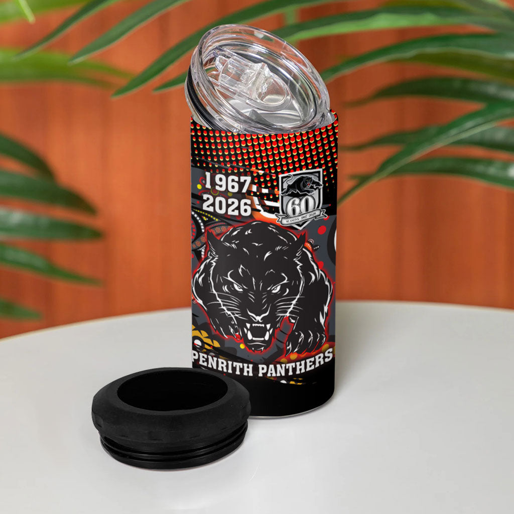 Personalised Panthers 60th Anniversary 4 in 1 Can Cooler Tumbler Aboriginal Indigenous Dot Art - Halftone Pattern 1967-2026