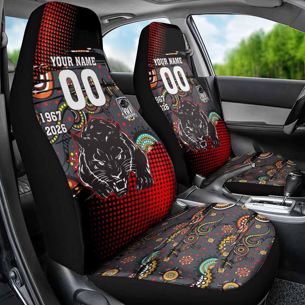 Personalised Panthers 60th Anniversary Car Seat Cover Aboriginal Indigenous Dot Art - Halftone Pattern 1967-2026