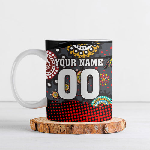 Personalised Panthers 60th Anniversary Ceramic Mug Aboriginal Indigenous Dot Art - Halftone Pattern 1967-2026