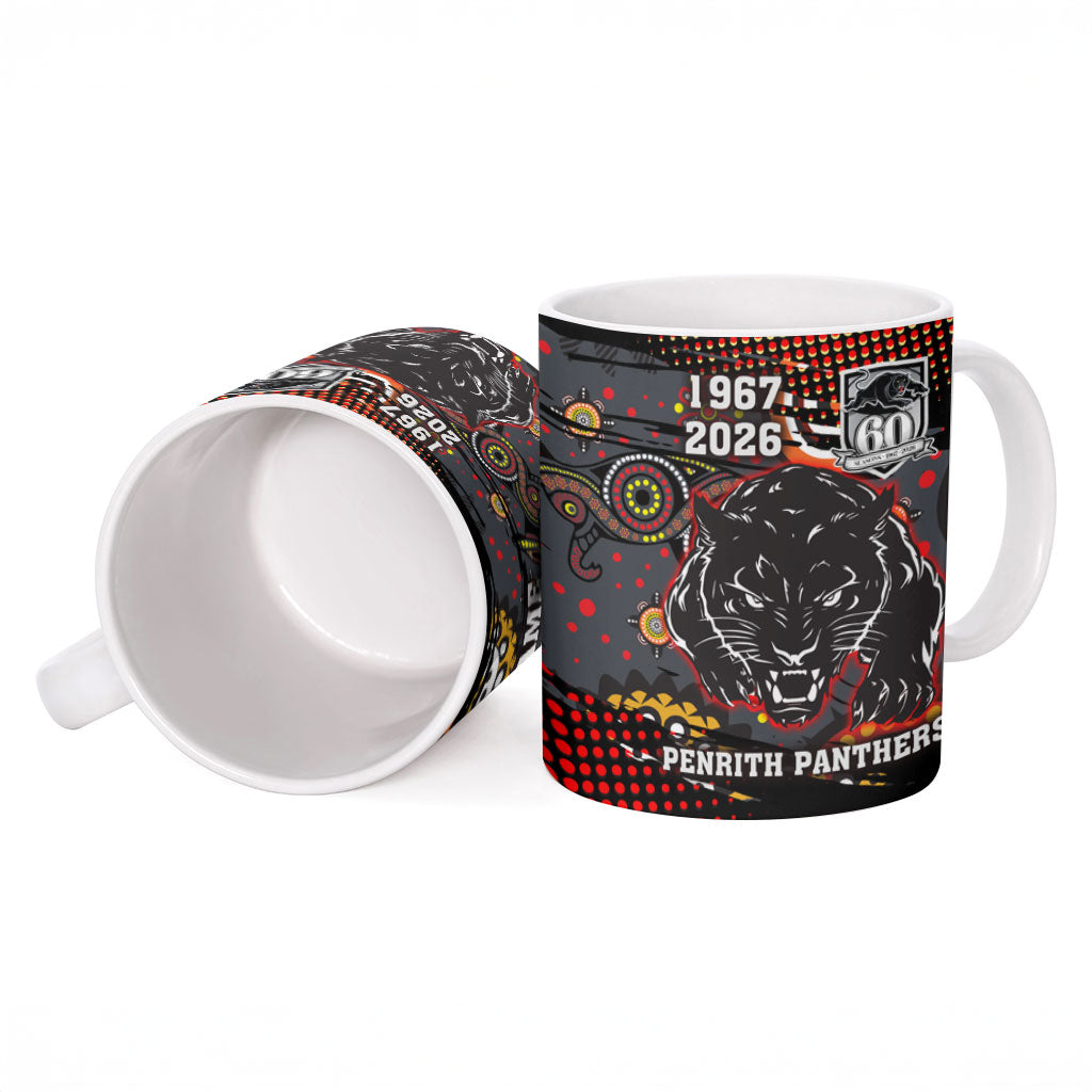 Personalised Panthers 60th Anniversary Ceramic Mug Aboriginal Indigenous Dot Art - Halftone Pattern 1967-2026