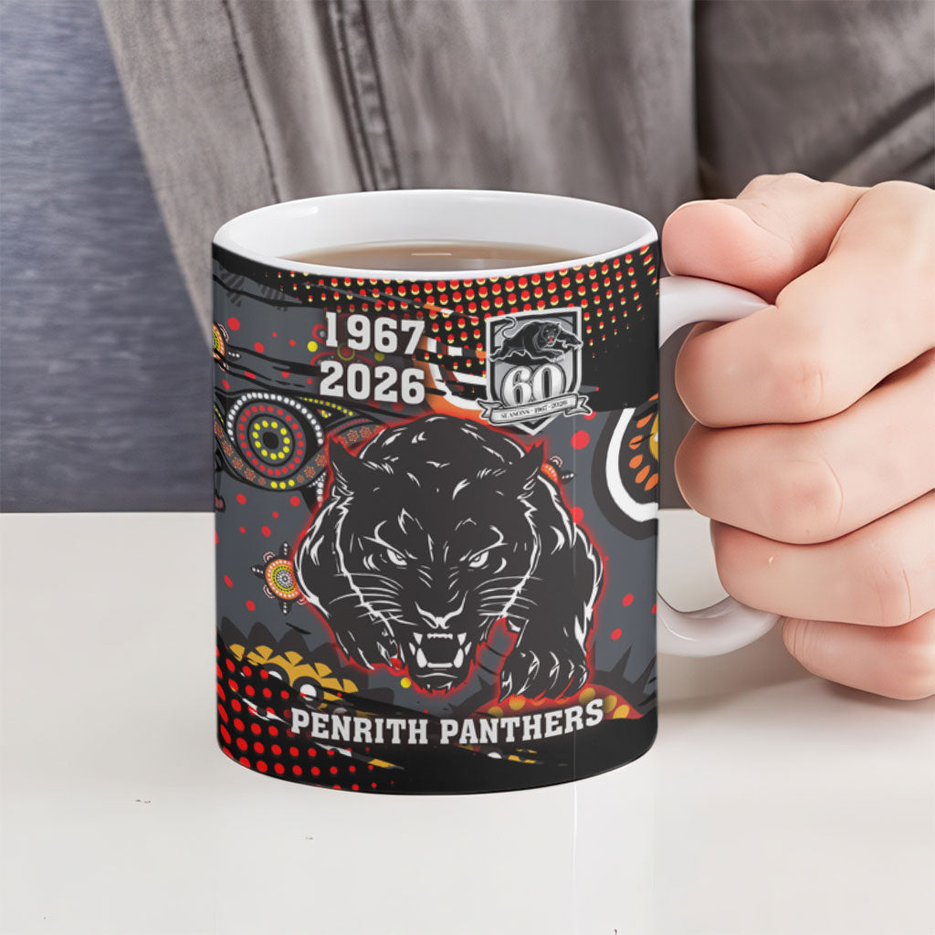 Personalised Panthers 60th Anniversary Ceramic Mug Aboriginal Indigenous Dot Art - Halftone Pattern 1967-2026