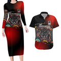 Personalised Panthers 60th Anniversary Couples Matching Long Sleeve Bodycon Dress and Hawaiian Shirt Aboriginal Indigenous Dot Art - Halftone Pattern 1967-2026