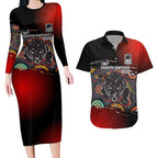 Personalised Panthers 60th Anniversary Couples Matching Long Sleeve Bodycon Dress and Hawaiian Shirt Aboriginal Indigenous Dot Art - Halftone Pattern 1967-2026