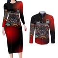 Personalised Panthers 60th Anniversary Couples Matching Long Sleeve Bodycon Dress and Long Sleeve Button Shirt Aboriginal Indigenous Dot Art - Halftone Pattern 1967-2026