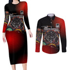 Personalised Panthers 60th Anniversary Couples Matching Long Sleeve Bodycon Dress and Long Sleeve Button Shirt Aboriginal Indigenous Dot Art - Halftone Pattern 1967-2026