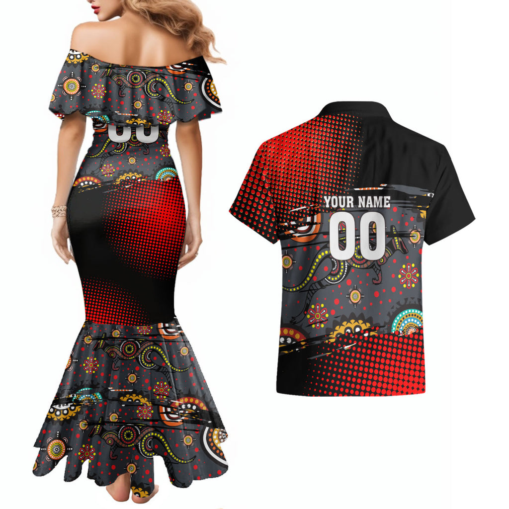 Personalised Panthers 60th Anniversary Couples Matching Mermaid Dress and Hawaiian Shirt Aboriginal Indigenous Dot Art - Halftone Pattern 1967-2026