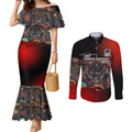 Personalised Panthers 60th Anniversary Couples Matching Mermaid Dress and Long Sleeve Button Shirt Aboriginal Indigenous Dot Art - Halftone Pattern 1967-2026