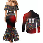 Personalised Panthers 60th Anniversary Couples Matching Mermaid Dress and Long Sleeve Button Shirt Aboriginal Indigenous Dot Art - Halftone Pattern 1967-2026