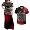 Personalised Panthers 60th Anniversary Couples Matching Off Shoulder Maxi Dress and Hawaiian Shirt Aboriginal Indigenous Dot Art - Halftone Pattern 1967-2026