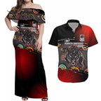 Personalised Panthers 60th Anniversary Couples Matching Off Shoulder Maxi Dress and Hawaiian Shirt Aboriginal Indigenous Dot Art - Halftone Pattern 1967-2026