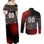Personalised Panthers 60th Anniversary Couples Matching Off Shoulder Maxi Dress and Long Sleeve Button Shirt Aboriginal Indigenous Dot Art - Halftone Pattern 1967-2026