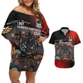 Personalised Panthers 60th Anniversary Couples Matching Off Shoulder Short Dress and Hawaiian Shirt Aboriginal Indigenous Dot Art - Halftone Pattern 1967-2026