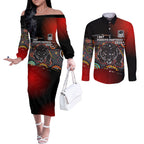 Personalised Panthers 60th Anniversary Couples Matching Off The Shoulder Long Sleeve Dress and Long Sleeve Button Shirt Aboriginal Indigenous Dot Art - Halftone Pattern 1967-2026