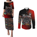 Personalised Panthers 60th Anniversary Couples Matching Puletasi and Long Sleeve Button Shirt Aboriginal Indigenous Dot Art - Halftone Pattern 1967-2026