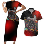 Personalised Panthers 60th Anniversary Couples Matching Short Sleeve Bodycon Dress and Hawaiian Shirt Aboriginal Indigenous Dot Art - Halftone Pattern 1967-2026
