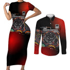 Personalised Panthers 60th Anniversary Couples Matching Short Sleeve Bodycon Dress and Long Sleeve Button Shirt Aboriginal Indigenous Dot Art - Halftone Pattern 1967-2026