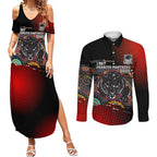Personalised Panthers 60th Anniversary Couples Matching Summer Maxi Dress and Long Sleeve Button Shirt Aboriginal Indigenous Dot Art - Halftone Pattern 1967-2026