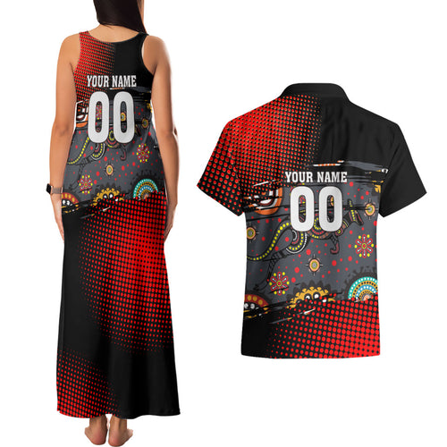 Personalised Panthers 60th Anniversary Couples Matching Tank Maxi Dress and Hawaiian Shirt Aboriginal Indigenous Dot Art - Halftone Pattern 1967-2026