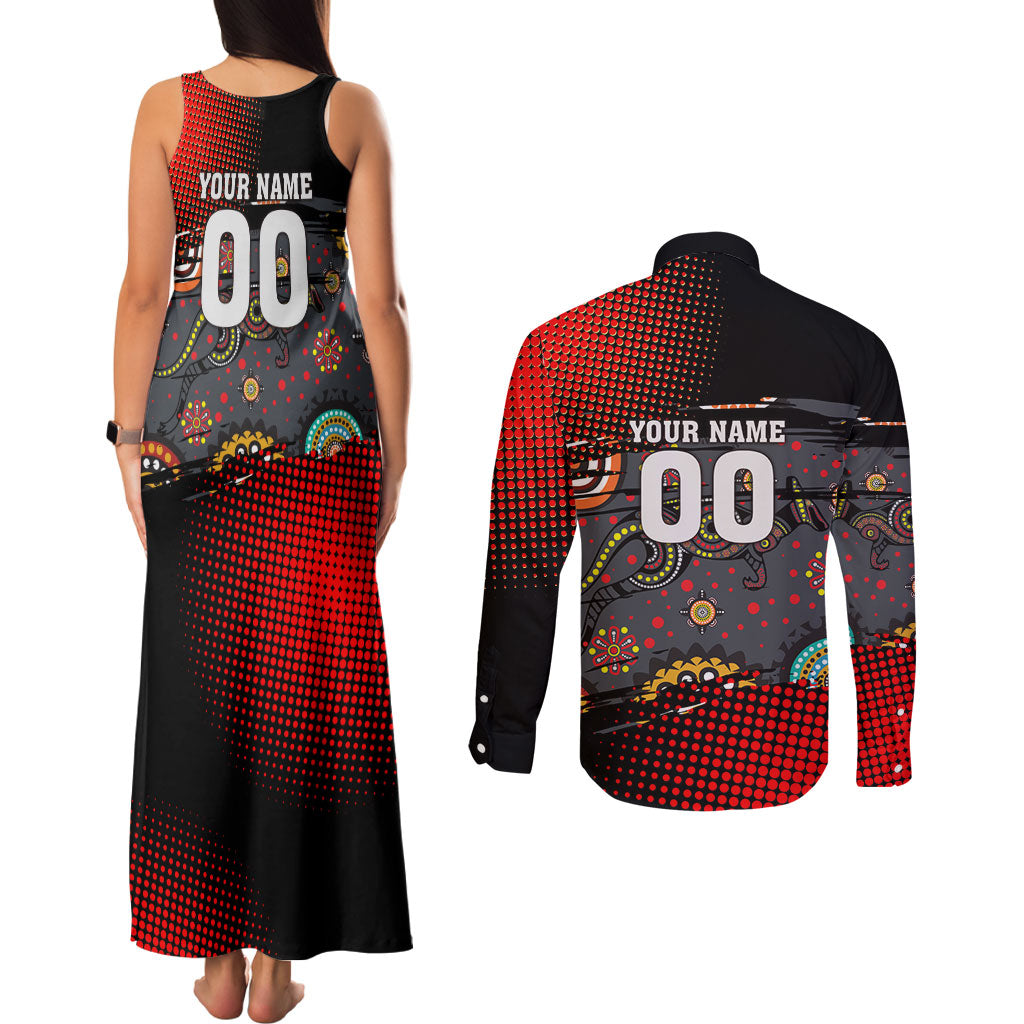 Personalised Panthers 60th Anniversary Couples Matching Tank Maxi Dress and Long Sleeve Button Shirt Aboriginal Indigenous Dot Art - Halftone Pattern 1967-2026