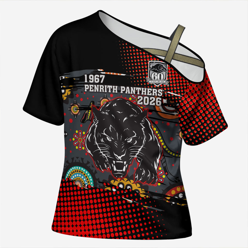 Personalised Panthers 60th Anniversary Cross Shoulder Shirt Aboriginal Indigenous Dot Art - Halftone Pattern 1967-2026