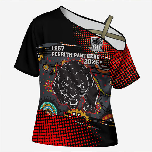 Personalised Panthers 60th Anniversary Cross Shoulder Shirt Aboriginal Indigenous Dot Art - Halftone Pattern 1967-2026