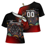 Personalised Panthers 60th Anniversary Cross Shoulder Shirt Aboriginal Indigenous Dot Art - Halftone Pattern 1967-2026