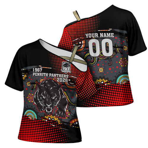 Personalised Panthers 60th Anniversary Cross Shoulder Shirt Aboriginal Indigenous Dot Art - Halftone Pattern 1967-2026