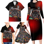 Personalised Panthers 60th Anniversary Family Matching Long Sleeve Bodycon Dress and Hawaiian Shirt Aboriginal Indigenous Dot Art - Halftone Pattern 1967-2026