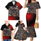 Personalised Panthers 60th Anniversary Family Matching Mermaid Dress and Hawaiian Shirt Aboriginal Indigenous Dot Art - Halftone Pattern 1967-2026
