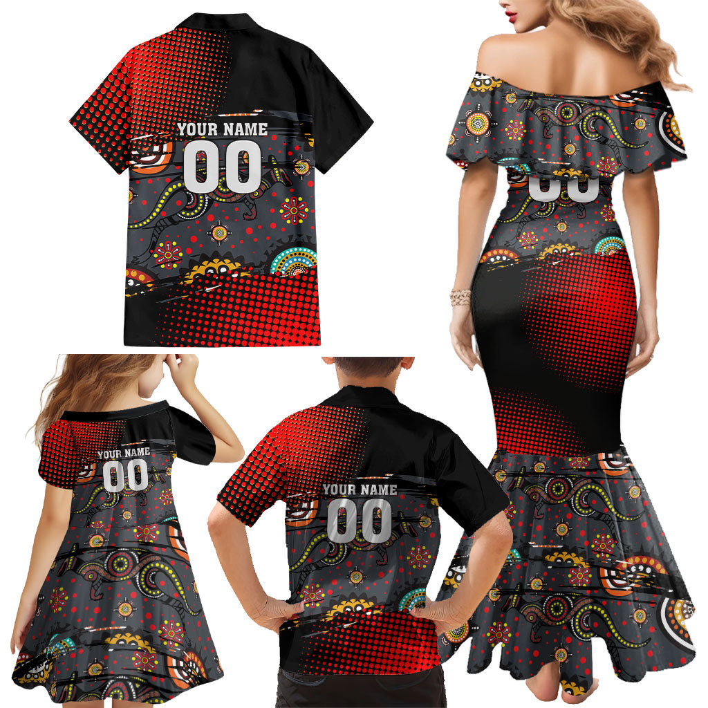 Personalised Panthers 60th Anniversary Family Matching Mermaid Dress and Hawaiian Shirt Aboriginal Indigenous Dot Art - Halftone Pattern 1967-2026