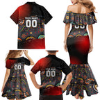 Personalised Panthers 60th Anniversary Family Matching Mermaid Dress and Hawaiian Shirt Aboriginal Indigenous Dot Art - Halftone Pattern 1967-2026