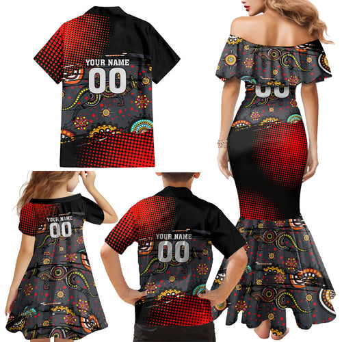 Personalised Panthers 60th Anniversary Family Matching Mermaid Dress and Hawaiian Shirt Aboriginal Indigenous Dot Art - Halftone Pattern 1967-2026
