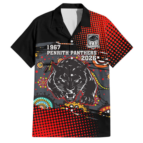 Personalised Panthers 60th Anniversary Family Matching Mermaid Dress and Hawaiian Shirt Aboriginal Indigenous Dot Art - Halftone Pattern 1967-2026