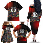 Personalised Panthers 60th Anniversary Family Matching Off The Shoulder Long Sleeve Dress and Hawaiian Shirt Aboriginal Indigenous Dot Art - Halftone Pattern 1967-2026
