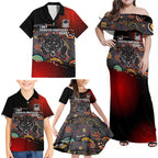 Personalised Panthers 60th Anniversary Family Matching Off Shoulder Maxi Dress and Hawaiian Shirt Aboriginal Indigenous Dot Art - Halftone Pattern 1967-2026