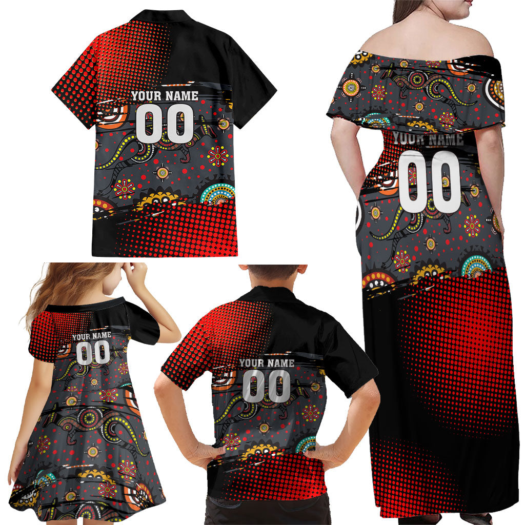 Personalised Panthers 60th Anniversary Family Matching Off Shoulder Maxi Dress and Hawaiian Shirt Aboriginal Indigenous Dot Art - Halftone Pattern 1967-2026