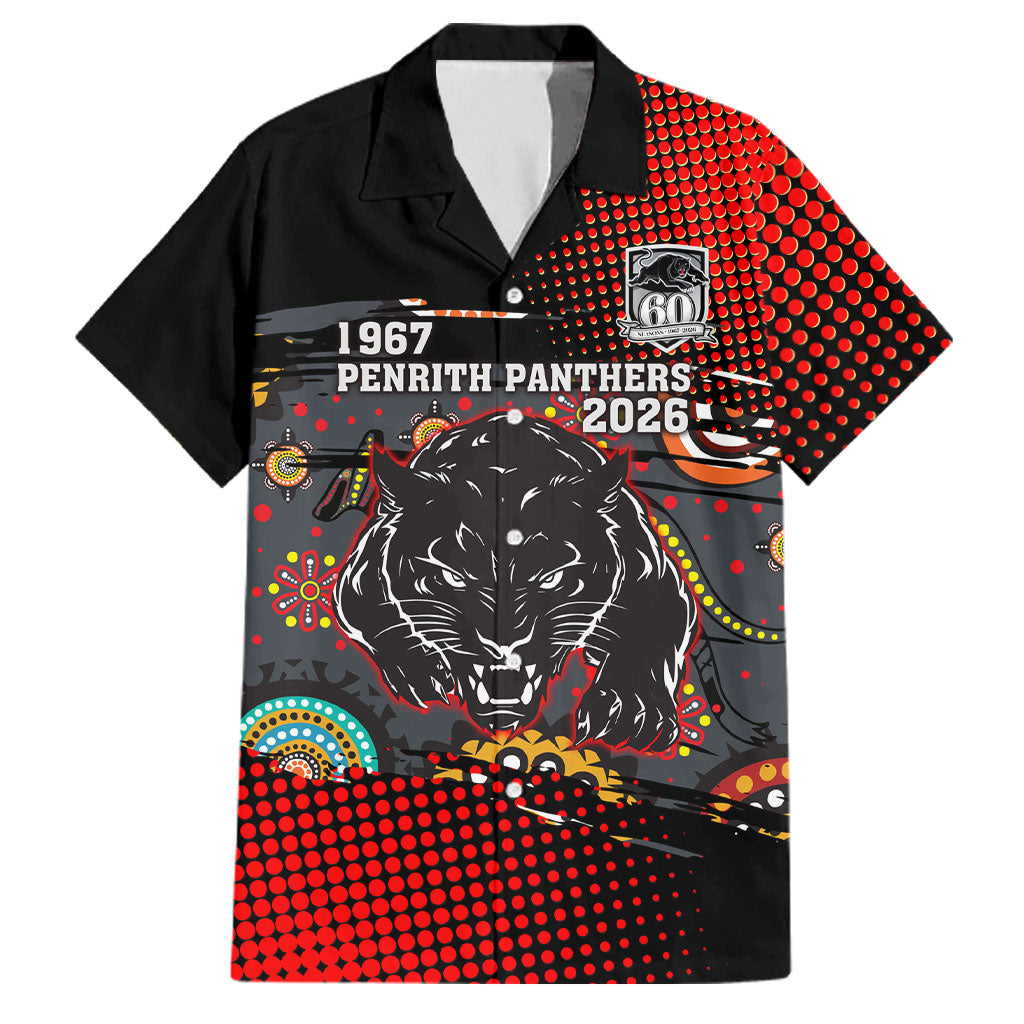 Personalised Panthers 60th Anniversary Family Matching Off Shoulder Maxi Dress and Hawaiian Shirt Aboriginal Indigenous Dot Art - Halftone Pattern 1967-2026