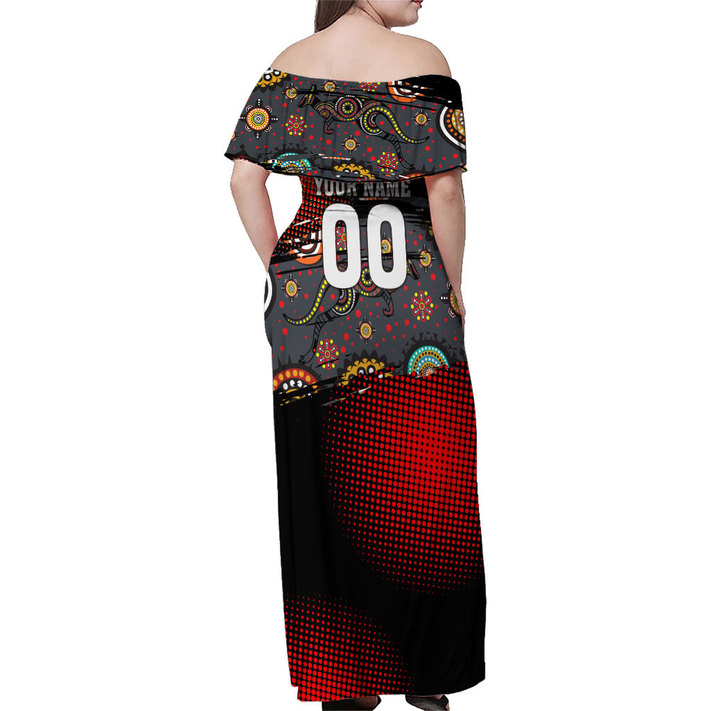 Personalised Panthers 60th Anniversary Family Matching Off Shoulder Maxi Dress and Hawaiian Shirt Aboriginal Indigenous Dot Art - Halftone Pattern 1967-2026